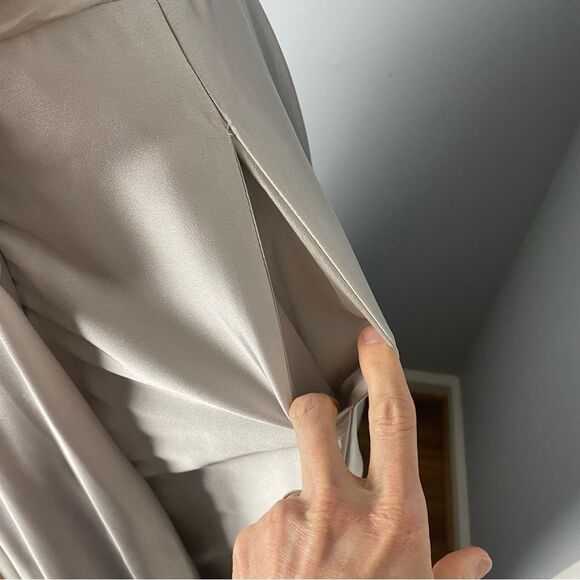 La Femme Strapless Slit Silver Satin Ballgown Long Formal Prom Evening Size 10 - Picture 8 of 13